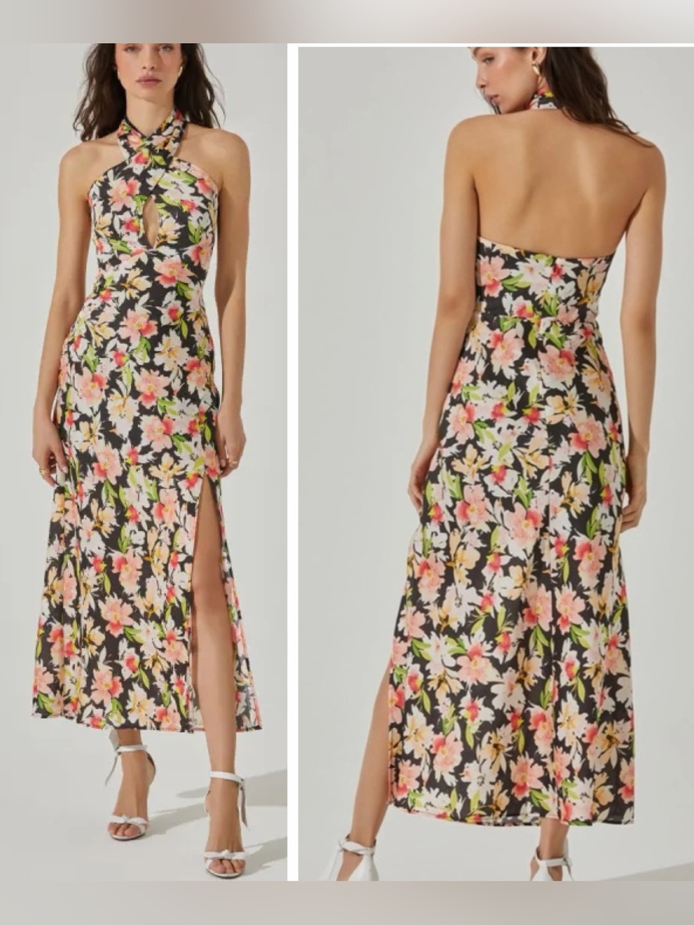 ASTR The Label Marissa Floral Print Halter Midi Dress Satin Flowy size XL